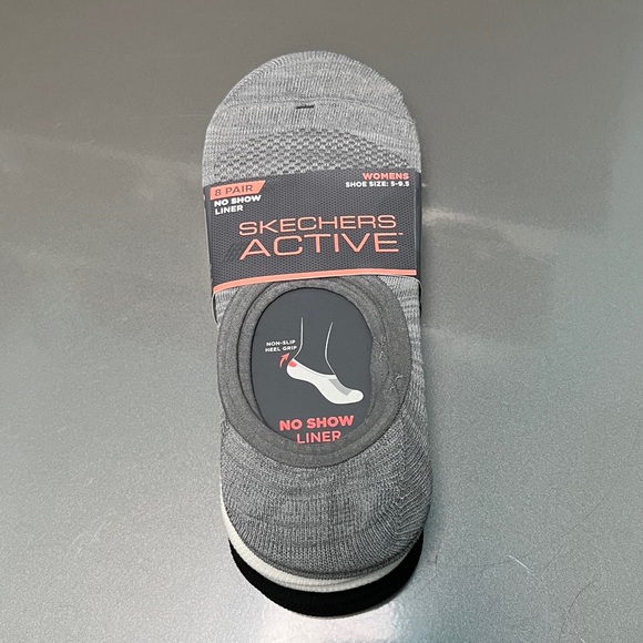 Skechers Active No Show Liner Socks - Black, Gray and White NWT - Picture 2 of 4